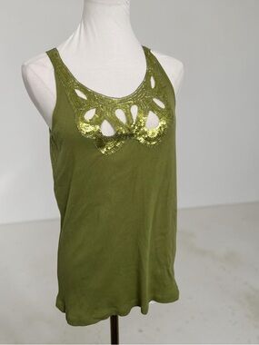 Chartreuse Sequin Cutout Tank Fairycore Y2K Boho Festival Top M
